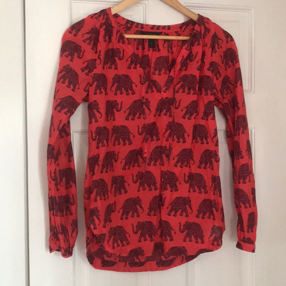 Coral/Navy Elephant Design boho blouse from J.Crew
